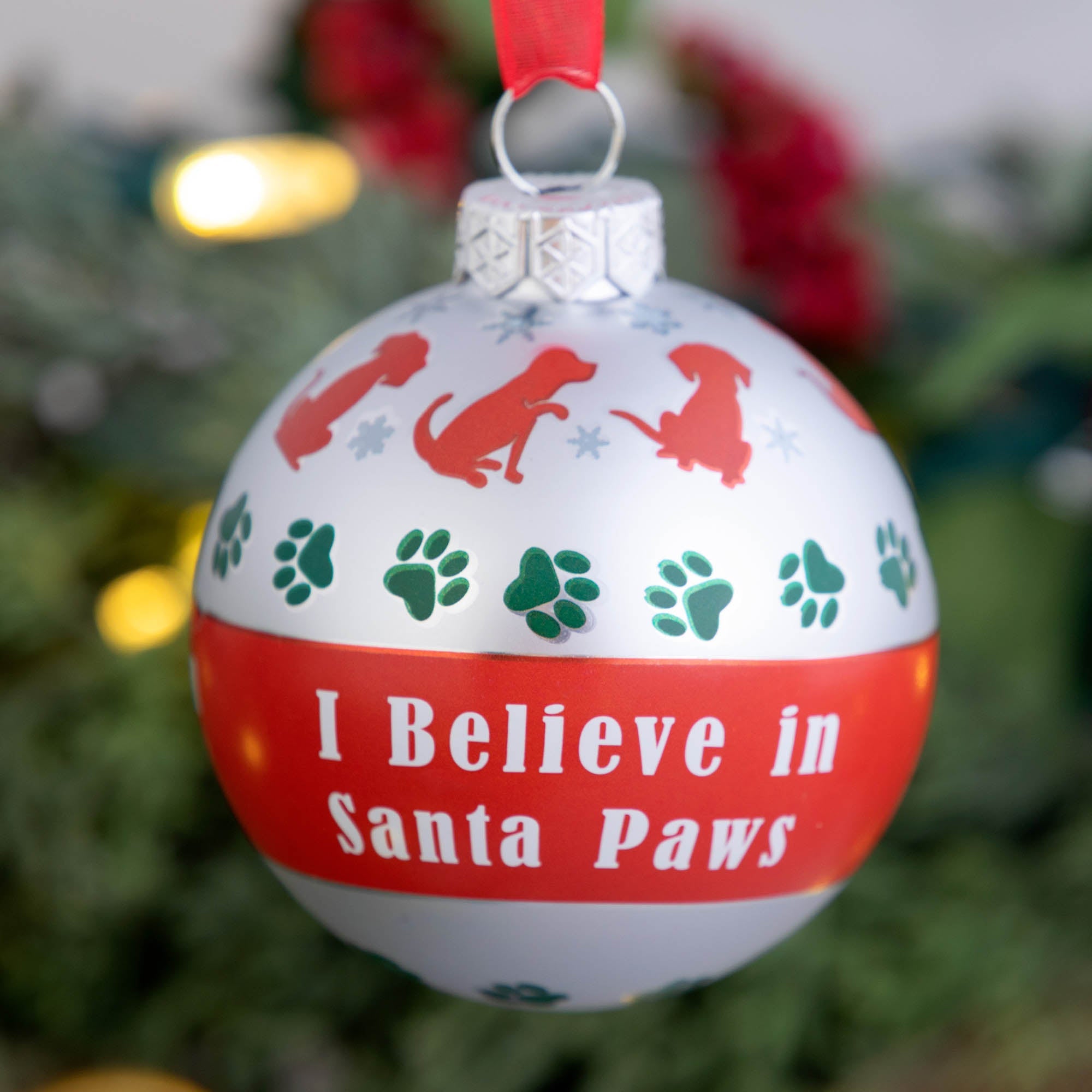 Adorno de cristal Creo en Santa Paws
