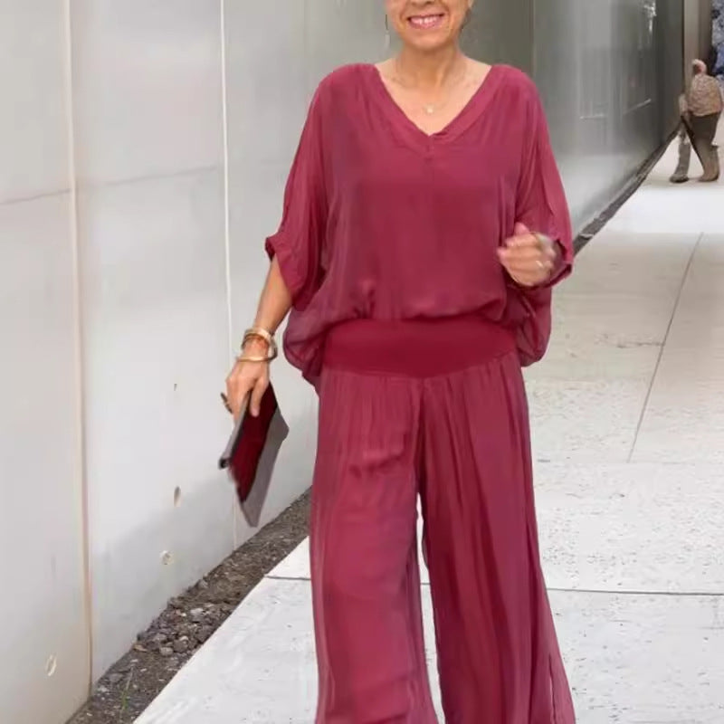 Solid-Color Chiffon Two-Piece Set – 10 Colors, S–5XL