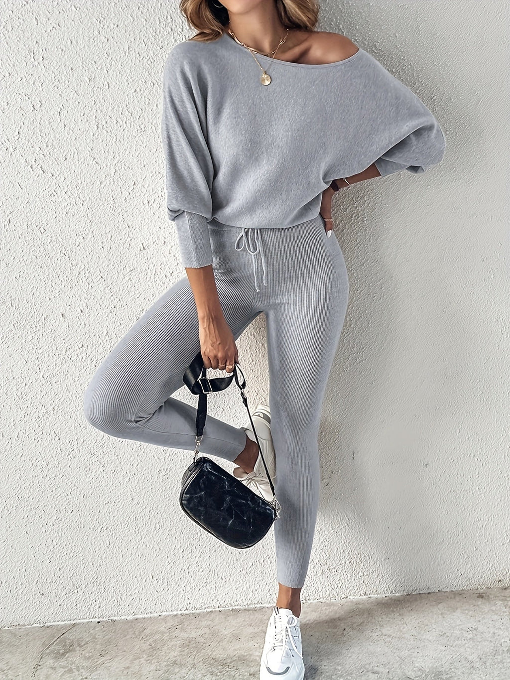 Long-Sleeve Pullover & High-Waist Drawstring Pants Two-Piece Set