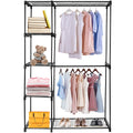 Metal Closet Deluxe Double Rod Freestanding Closet Clothes Storage Organizer Coat Storage Wardrobe Metal Shoes Storage Rack with 5-Tier Wire Shelving