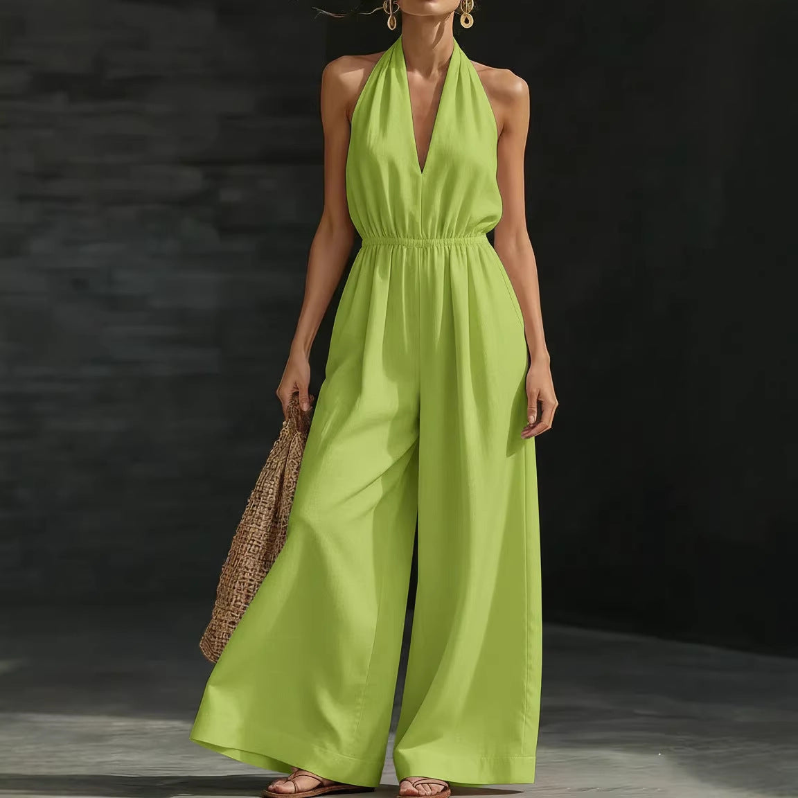 Women’s V-Neck Halter Neck Wide-Leg Jumpsuit