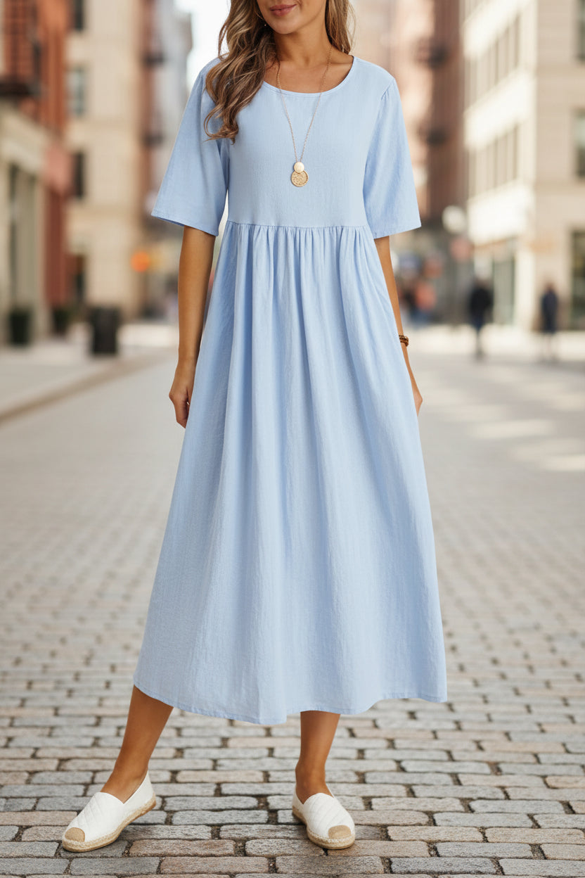Plus Size Midi Dress | Round Neck Pocket Dress