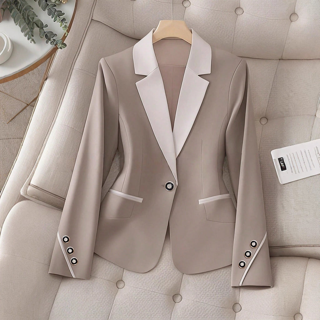 Women’s Contrasting Color Blazer – Elegant Button Formal Jacket