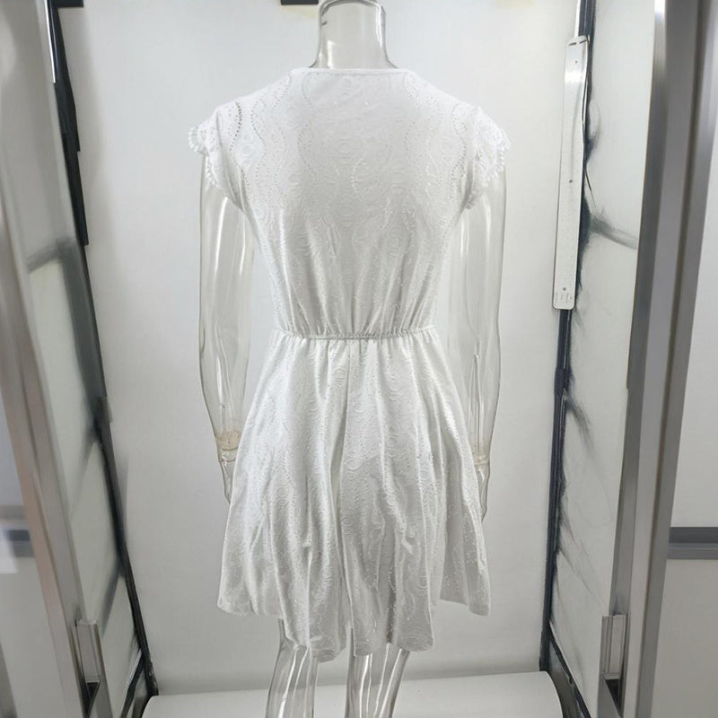 Women’s V‑Neck Short‑Sleeve Dress with Lace Trim