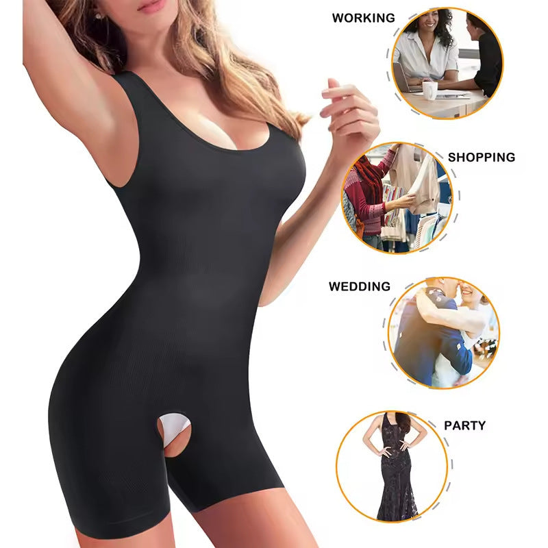 Plus Size Camisole Shapewear Bodysuit – Tummy Control Butt Lift Breast Support Open-Crotch Body Shaper for Women