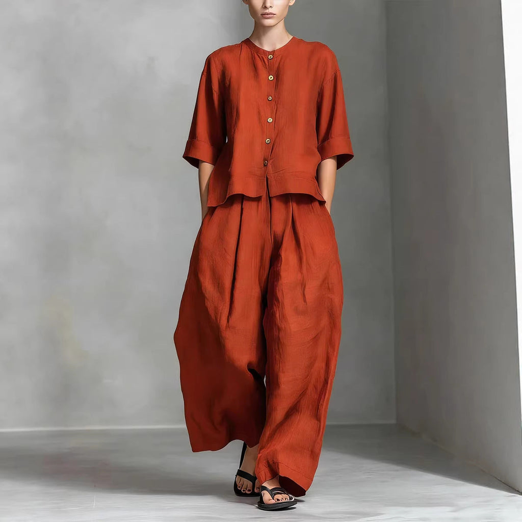 Three-Quarter Sleeve Shirt & Loose Trousers Two-Piece Set