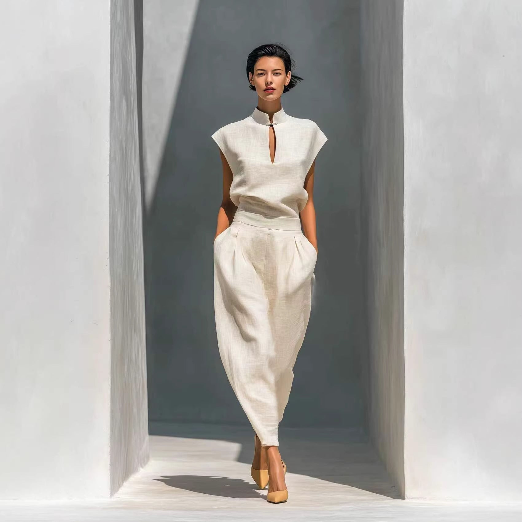 Women's Chinese-Style Satin Short-Sleeve Top & Pants Set