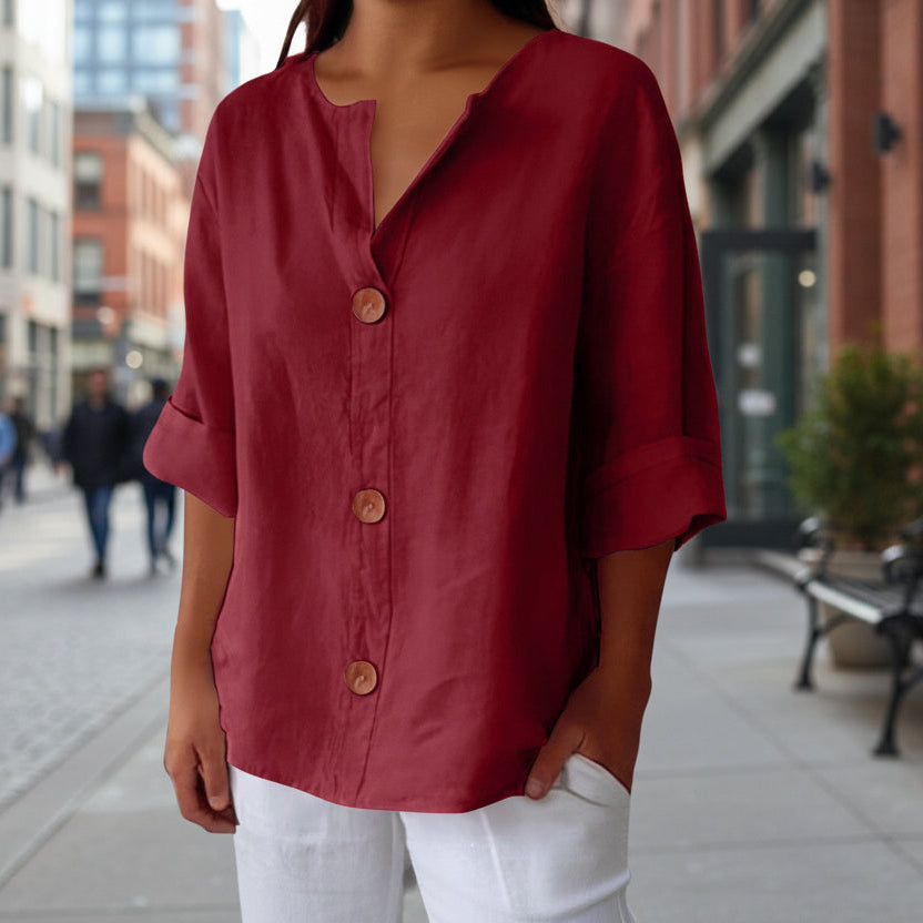 Women's V-Neck Buttoned Blouse