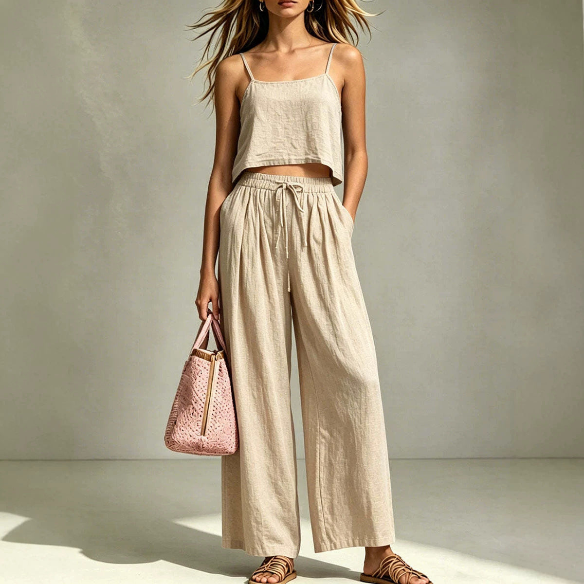 Women's Camisole & Wide-Leg Pants Two-Piece Set – Casual Summer