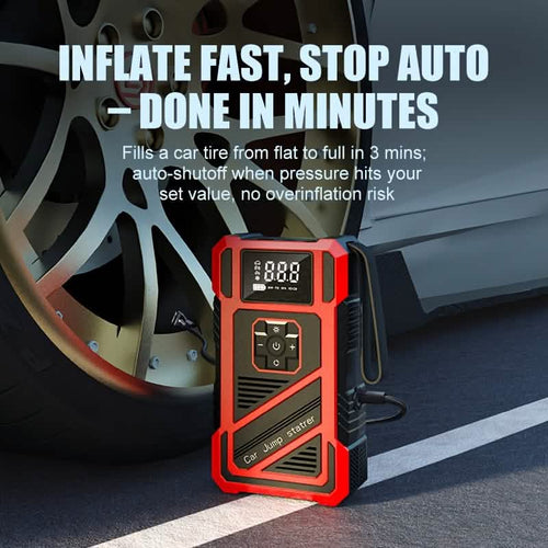 Arrancador de coche de 3000A y 21V e inflador de neumáticos de 150PSI, compresor portátil 2 en 1