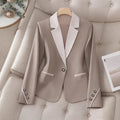 Women’s Contrasting Color Blazer – Elegant Button Formal Jacket