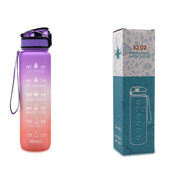 Botella de agua Tritan de 1L con marcador de tiempo, tapa rebotante, botella motivacional, taza a prueba de fugas para ciclismo, botellas para deportes y fitness.