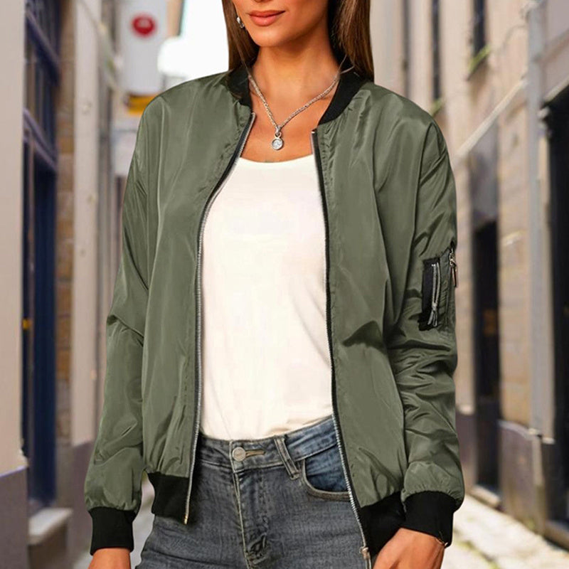 Minimalist Color-Block Stand-Collar Zip Jacket