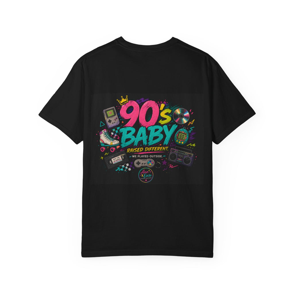 90's Baby T-Shirt — Retro 90s Nostalgia Tee with Cassette, Gamepad & Rollerblade Graphics