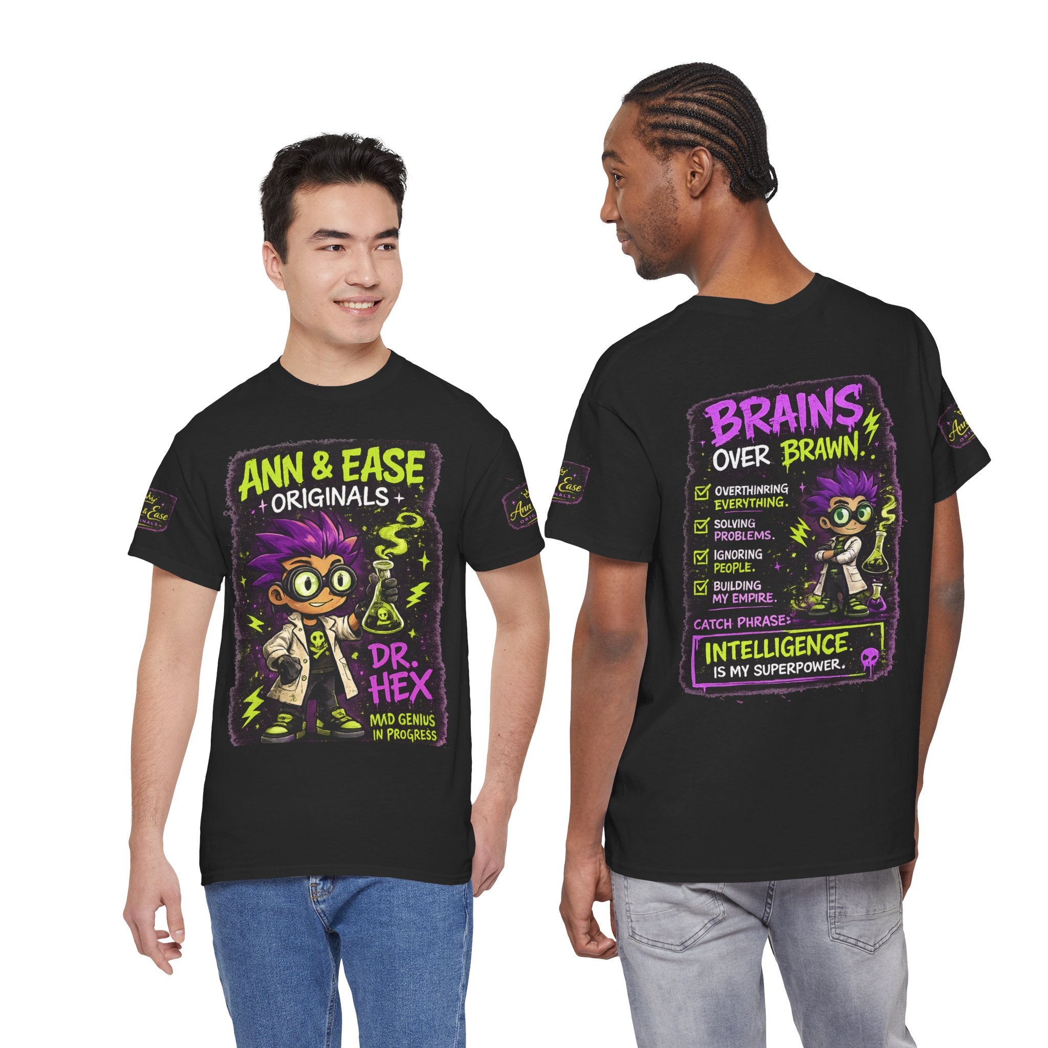 Camiseta de científico loco Dr. Hex - Camiseta gráfica 'Más cerebro que fuerza bruta'