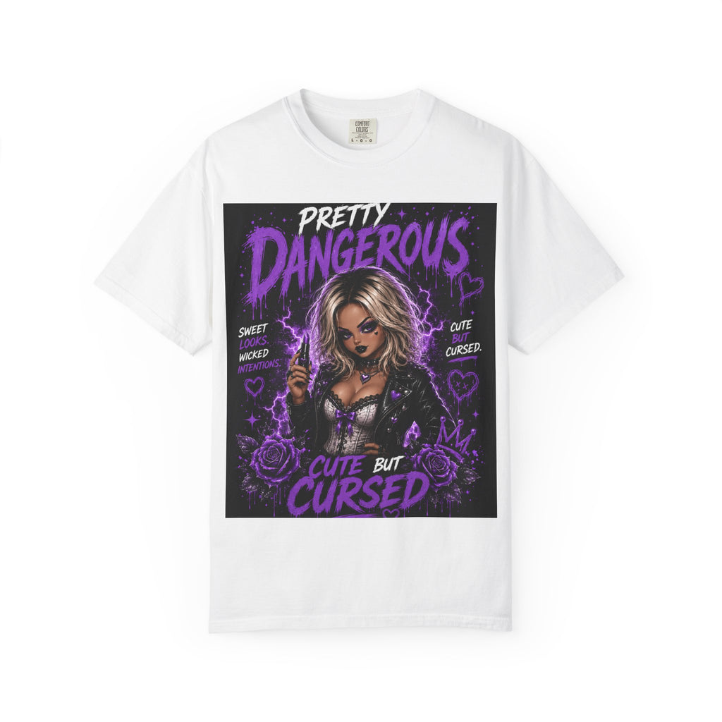 Pretty Dangerous "Cute But Cursed" T-Shirt — Gothic Purple Graphic Tee