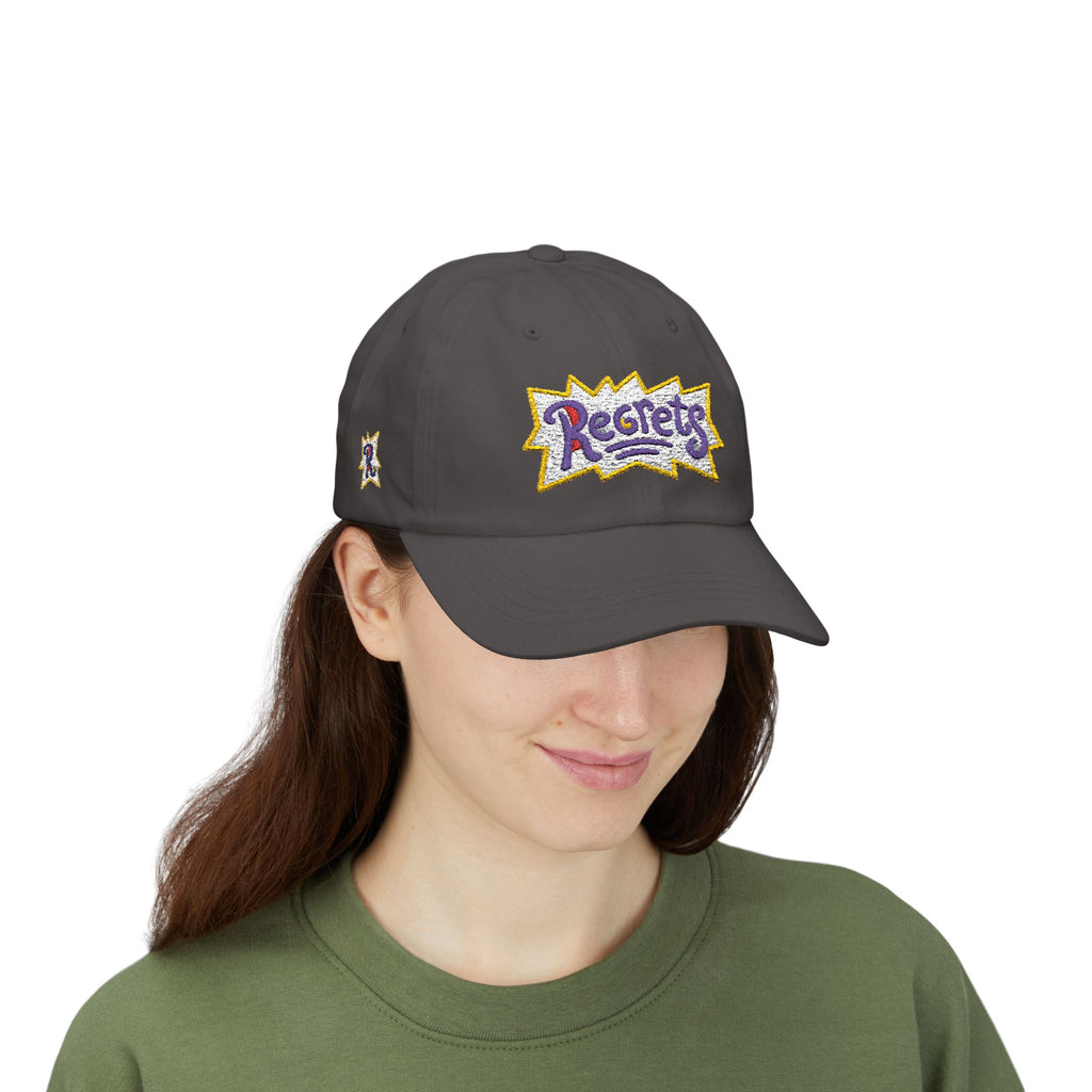 Regrets Embroidered Dad Cap - Retro Funky White Baseball Hat