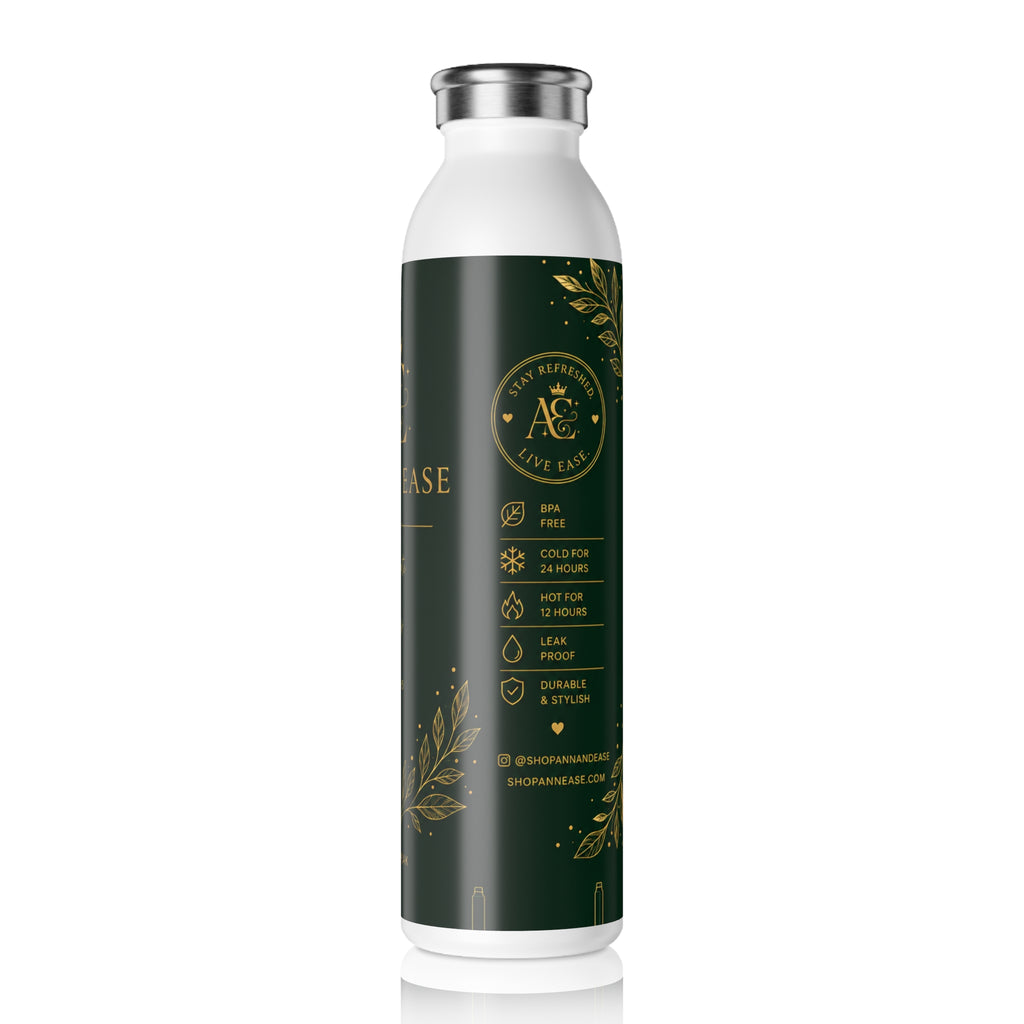 Monogram Slim Water Bottle — Elegant Green & Gold Personalized Bottle