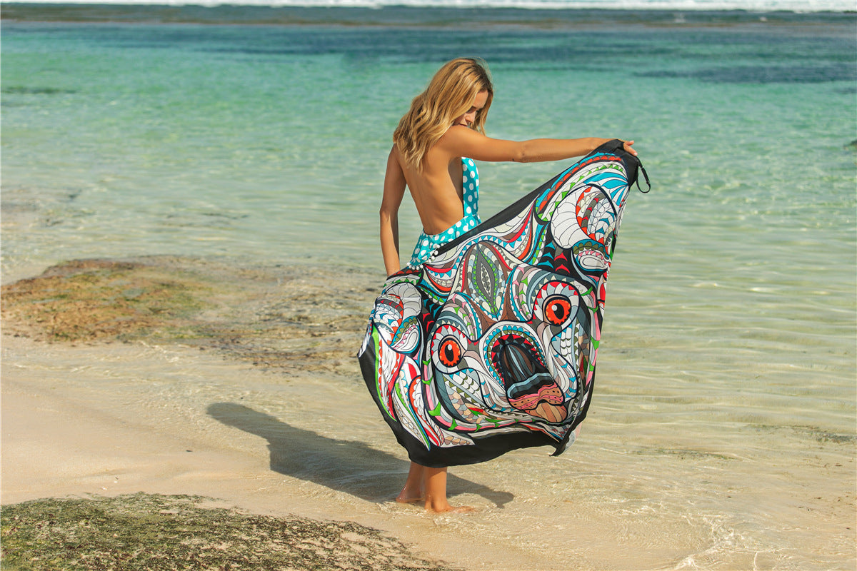 Falda pareo con estampado animal antisirena Falda forro exterior bañador Uso cruzado Falda asimétrica irregular con tirantes