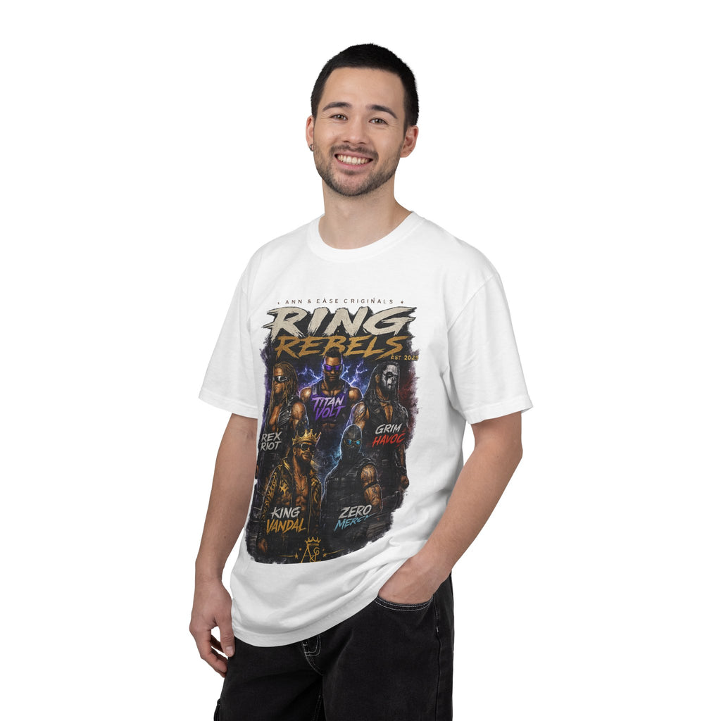 T-Shirt — Ring Rebels Graphic Tee (Rex Riot, Titan Bolt, Grim Havoc, King Vandal, Zero Mercy)