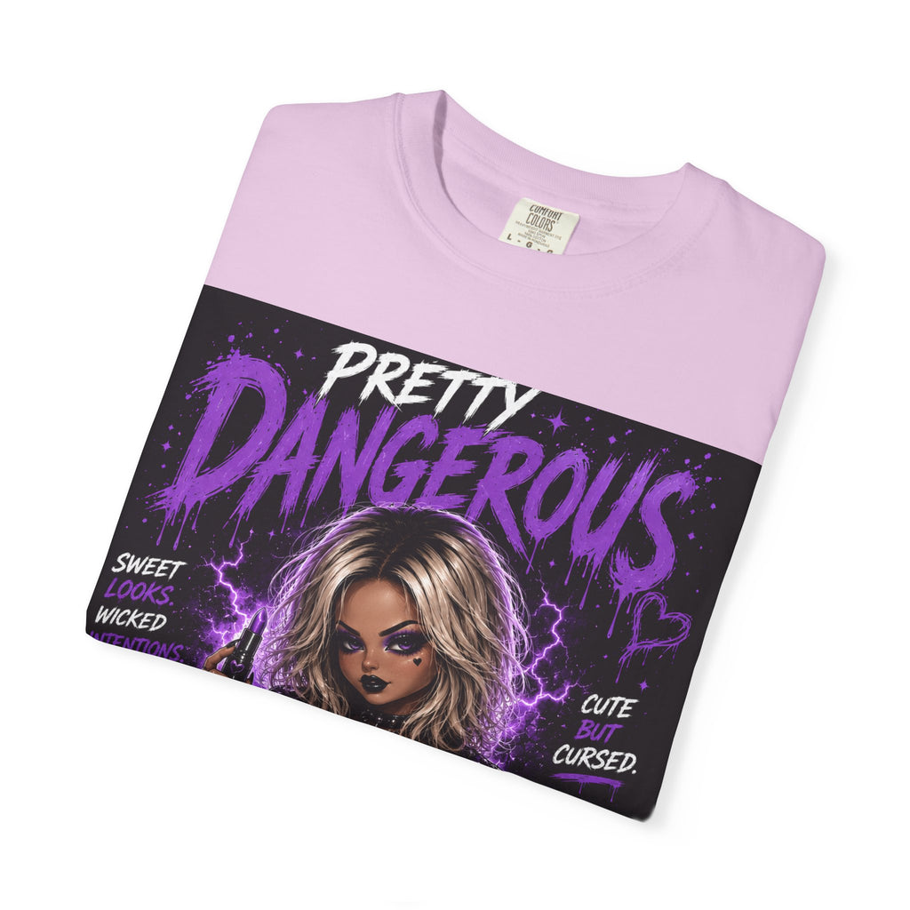 Pretty Dangerous "Cute But Cursed" T-Shirt — Gothic Purple Graphic Tee