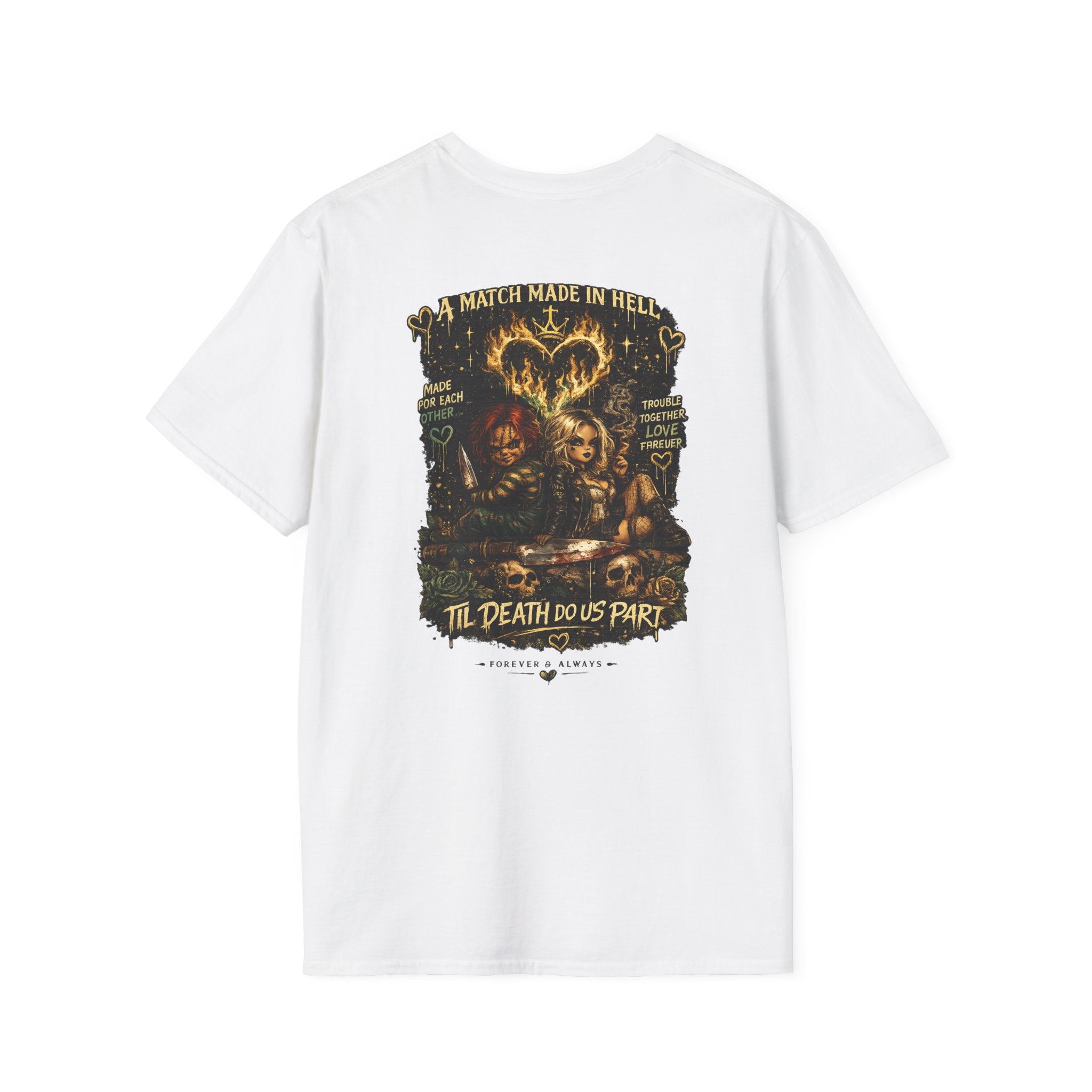 Ann & Ease Horror Movie Couple T-Shirt – 'Dysfunctional But Devoted' Graphic Tee