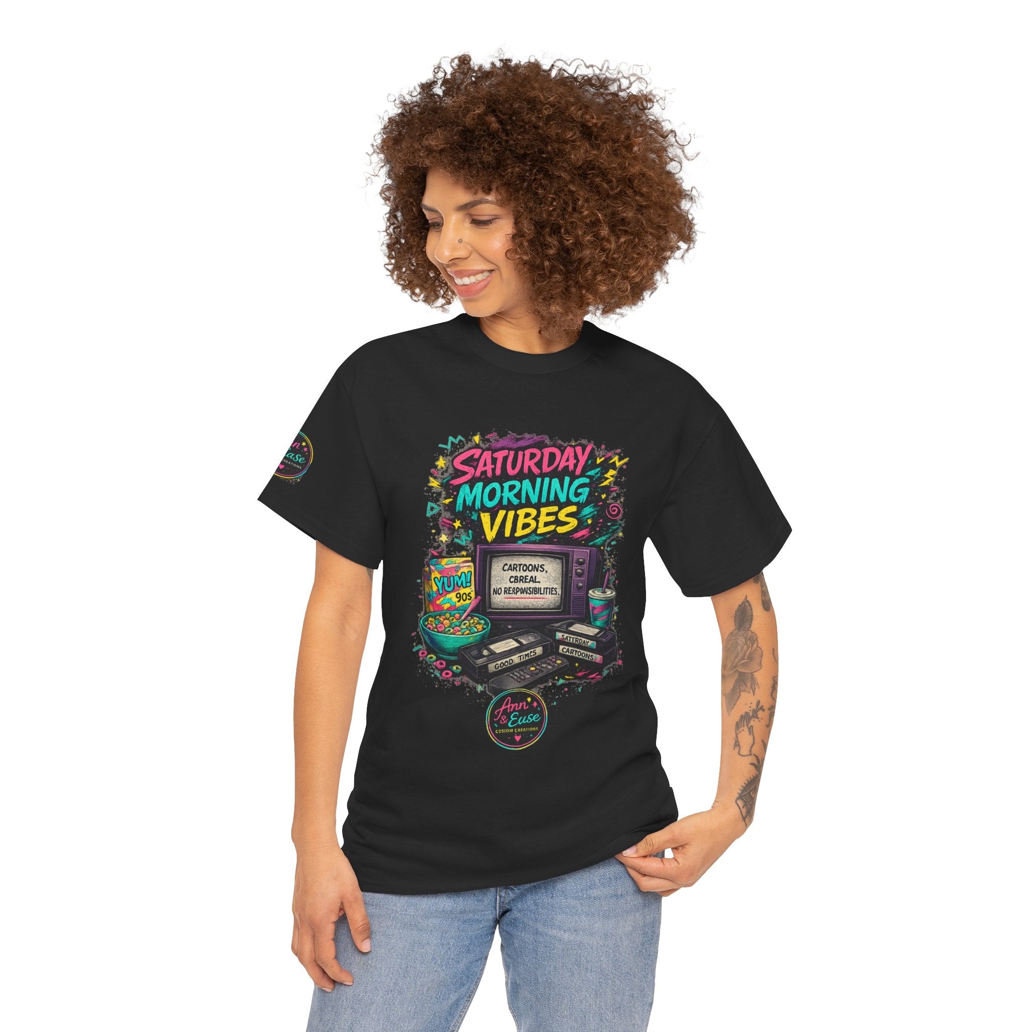 Playera Corta de los 90 — Camiseta de Videojuegos Retro con Ondas de Sábado por la Mañana