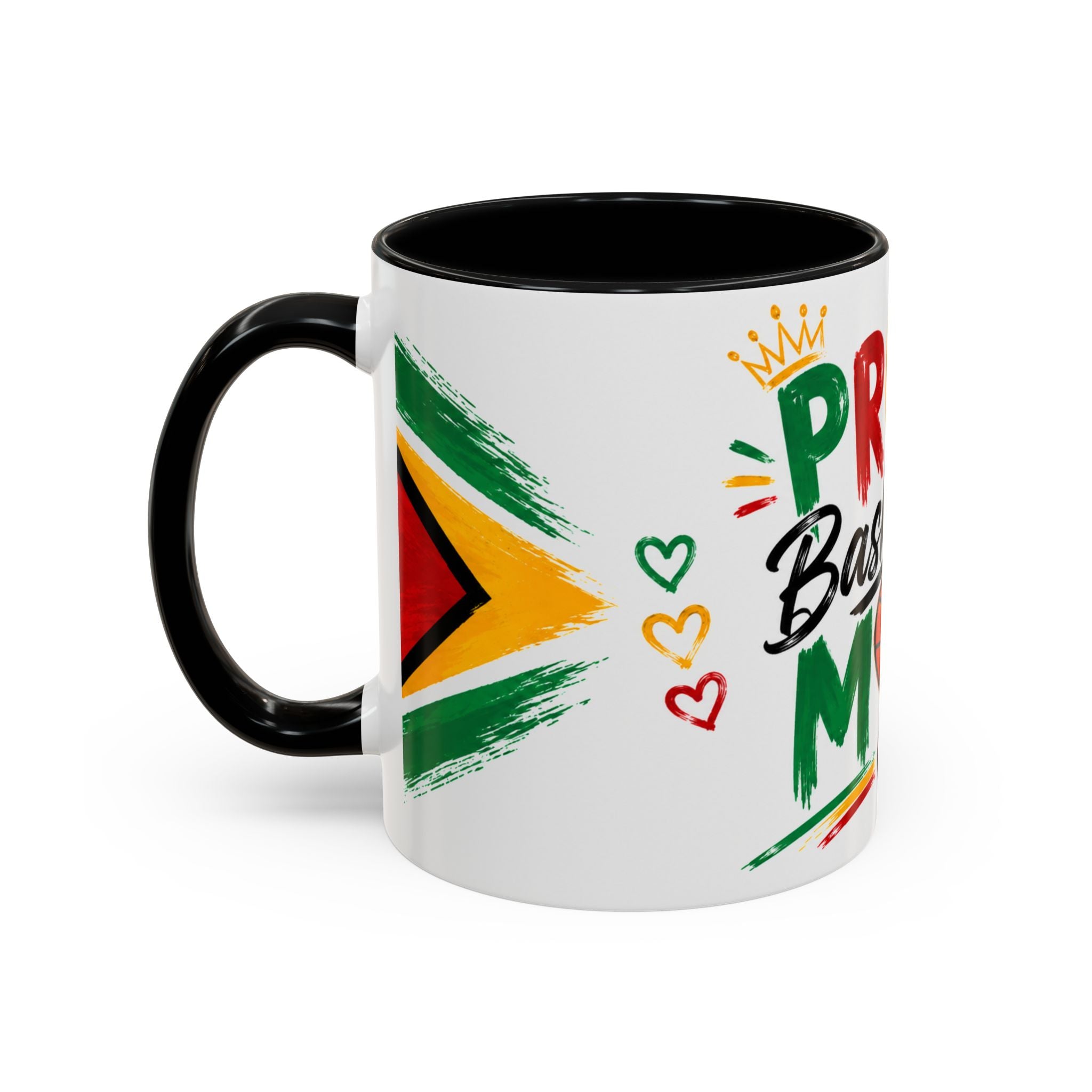 Proud Basketball Mom Accent Coffee Mug – Colorful Heart & Basketball Design (11/15oz)