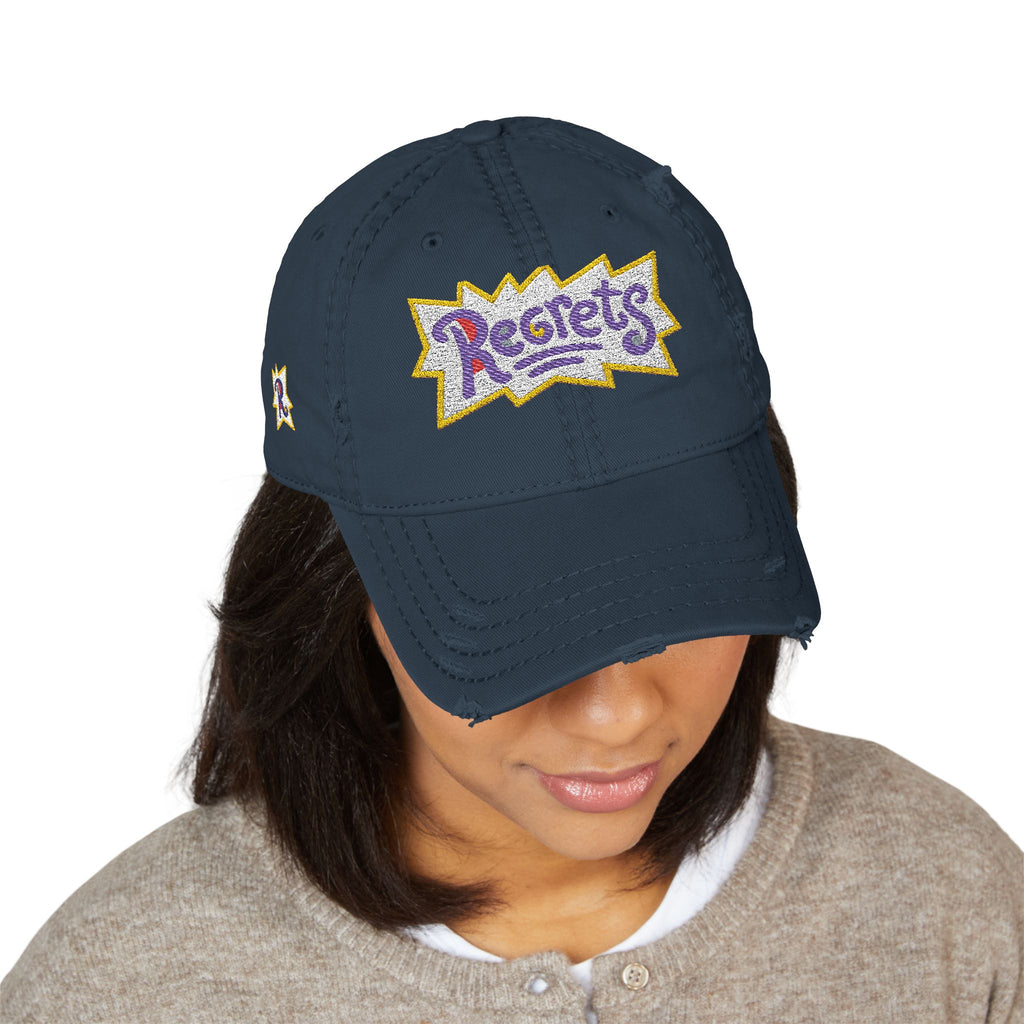 Distressed Embroidered 'Regrets' Dad Hat - Vintage Streetwear Cap