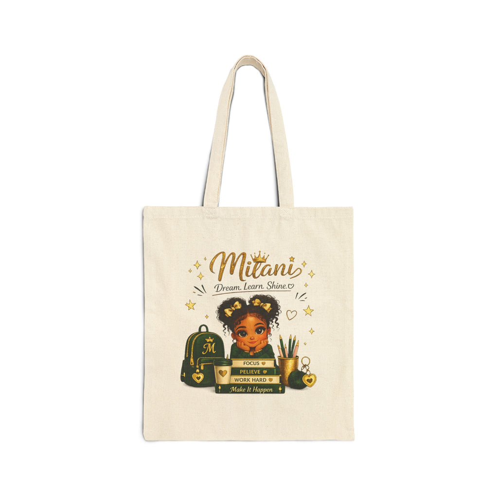 Tote Bag — "Little Girl With Big Dreams" Canvas Tote (Custom Name Mitani)