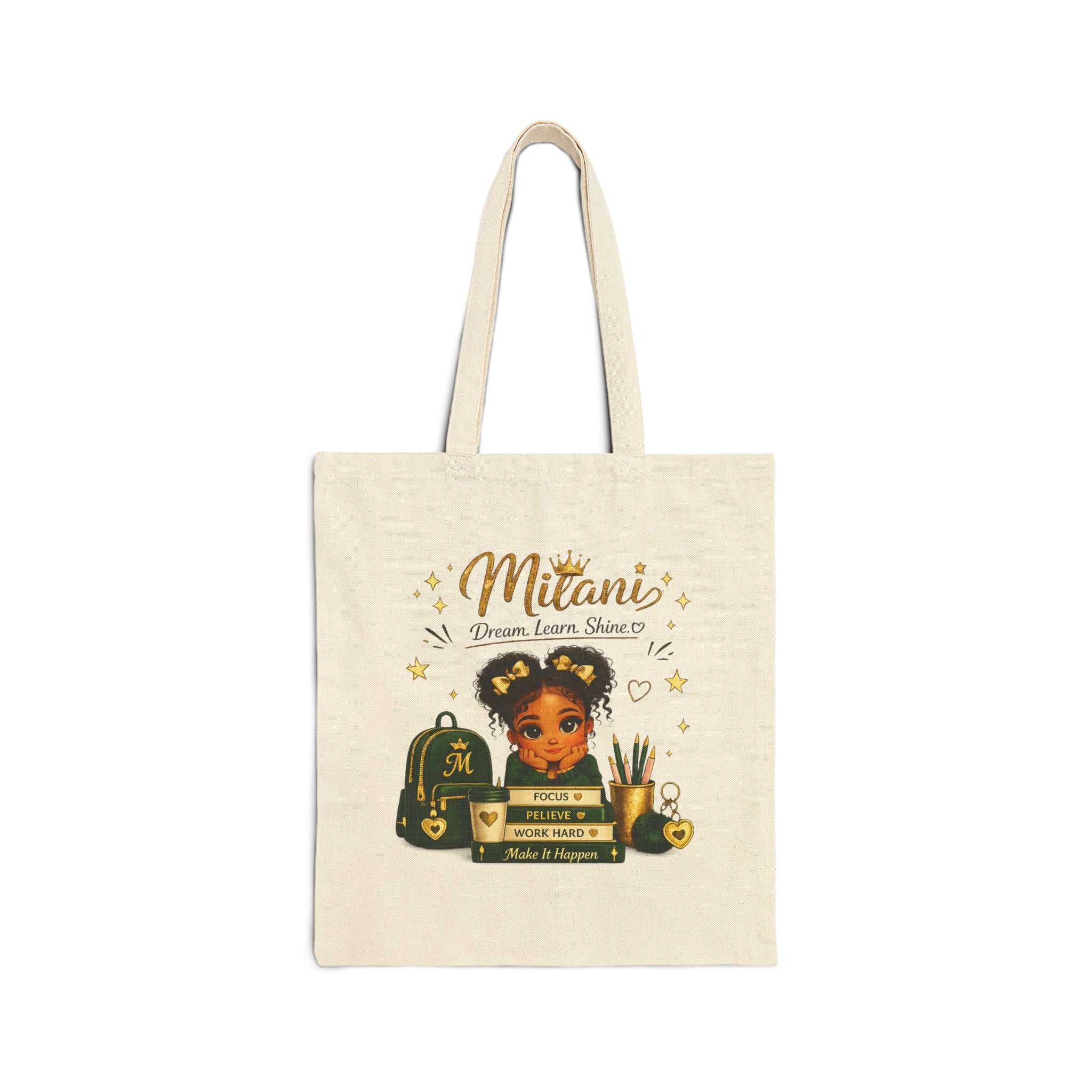 Tote Bag — "Little Girl With Big Dreams" Canvas Tote (Custom Name Mitani)