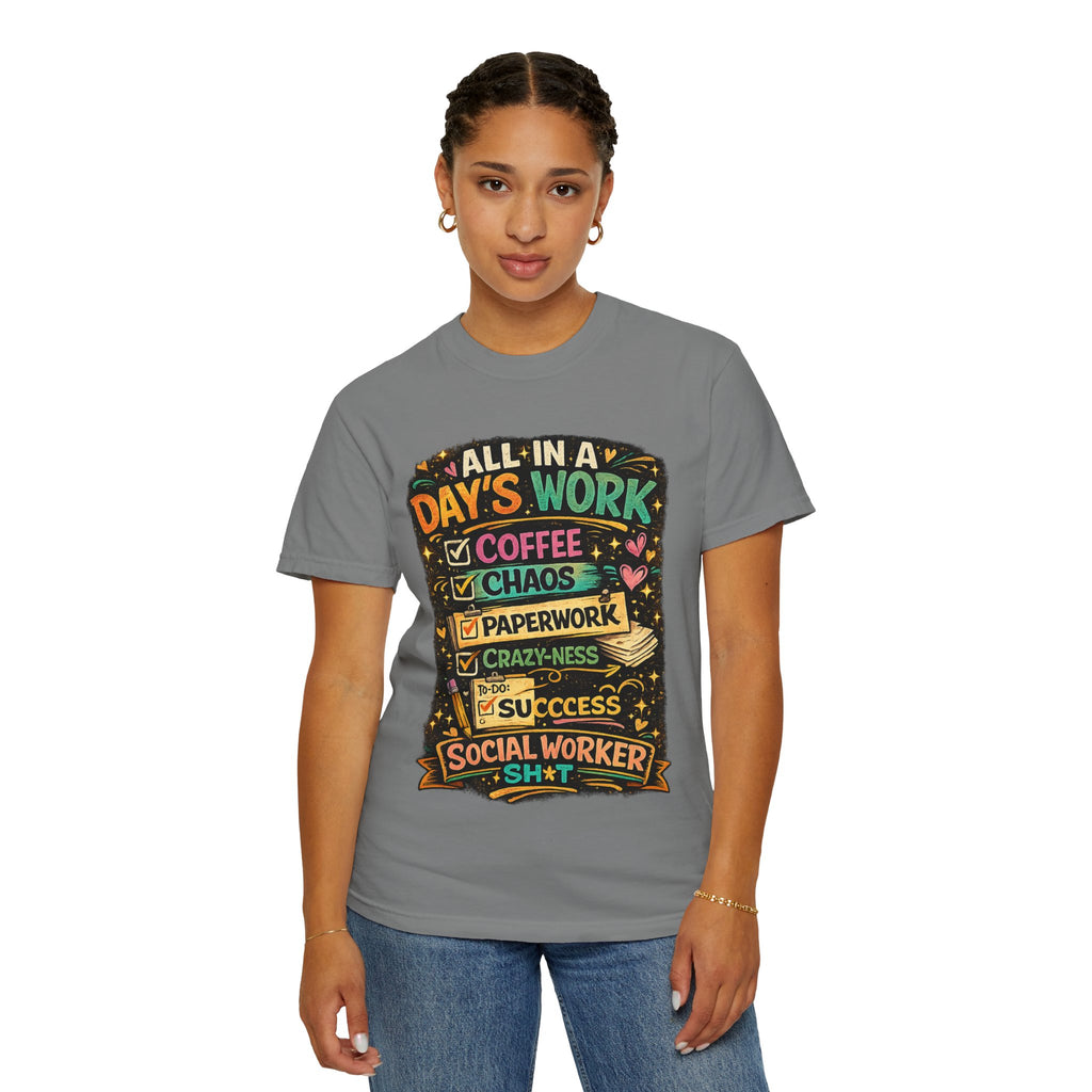 Social Worker T-Shirt — "All In a Day's Work" Checklist Tee