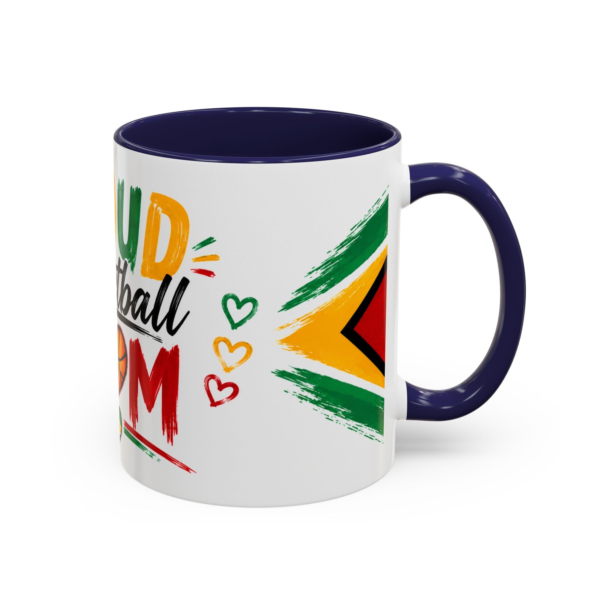 Proud Basketball Mom Accent Coffee Mug – Colorful Heart & Basketball Design (11/15oz)