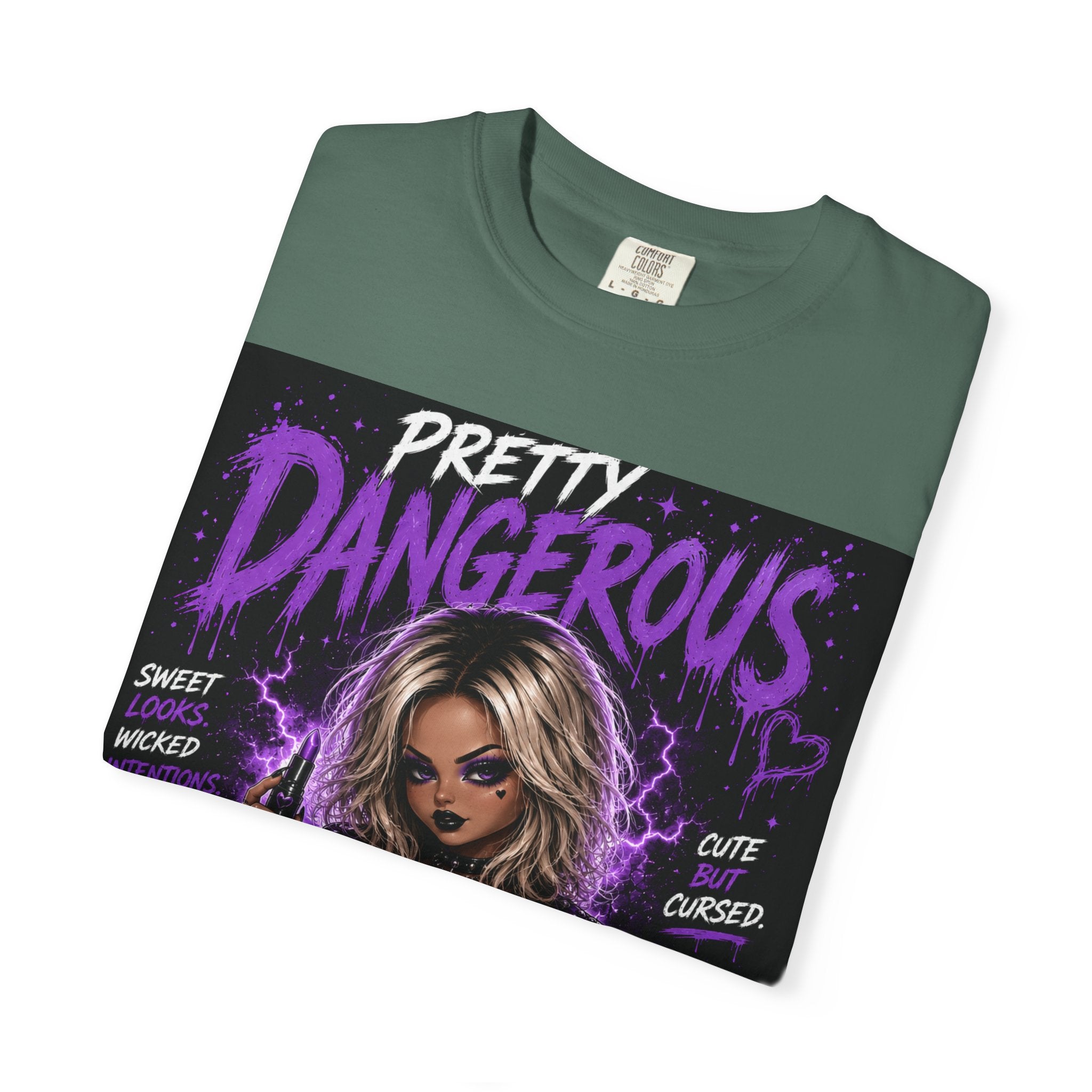 Pretty Dangerous "Cute But Cursed" T-Shirt — Gothic Purple Graphic Tee