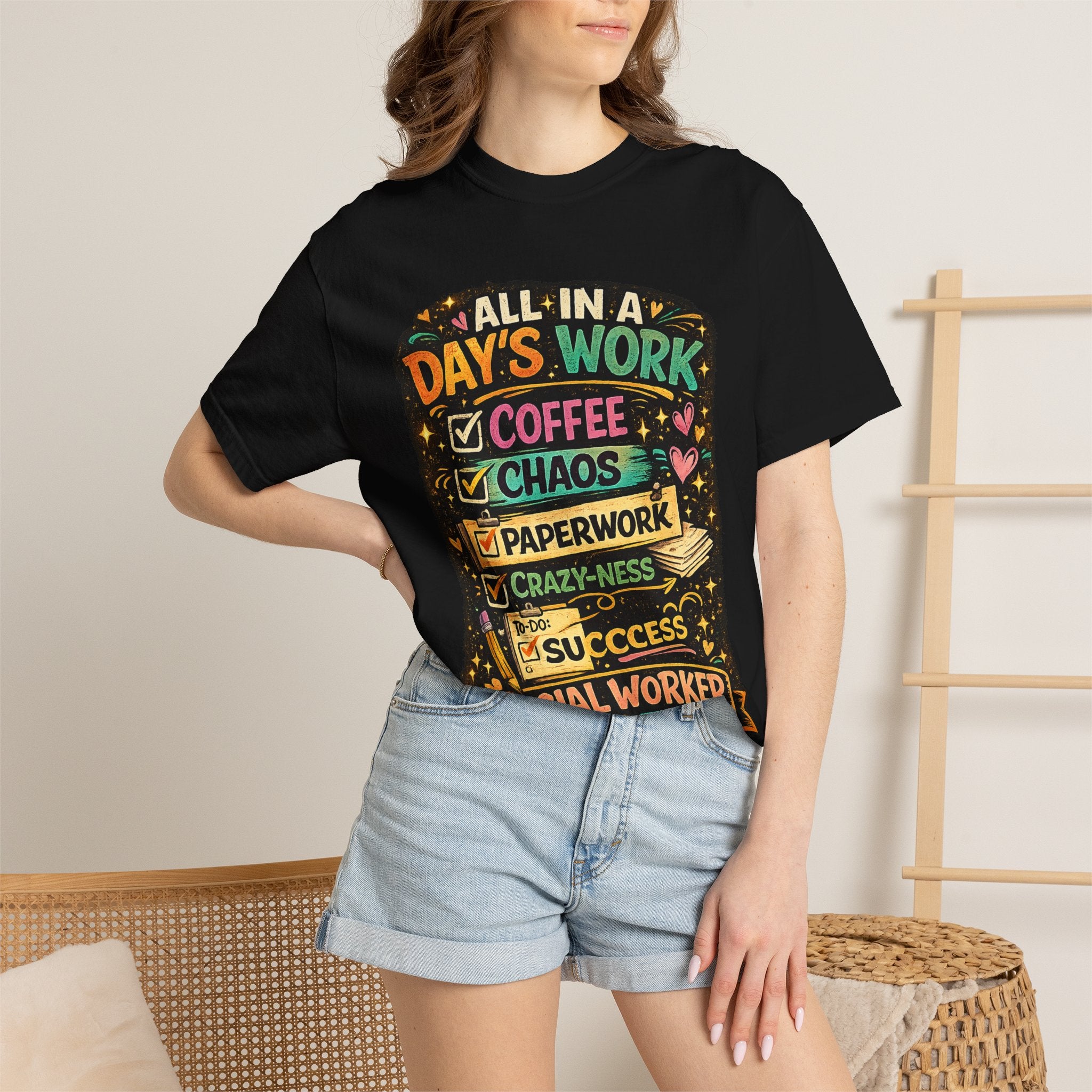 Social Worker T-Shirt — "All In a Day's Work" Checklist Tee