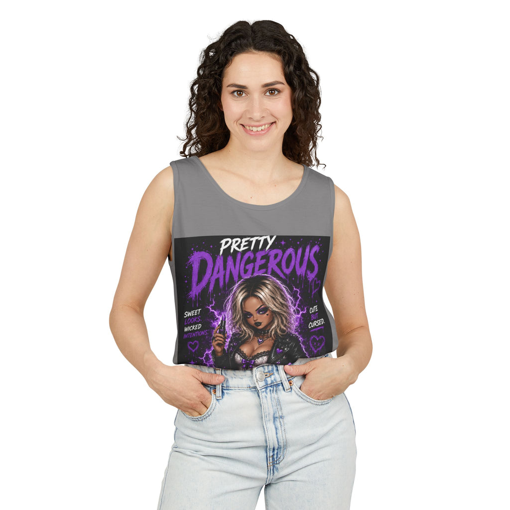 Graphic Tank Top — "Pretty Dangerous / Cute But Cursed" Goth Illustration
