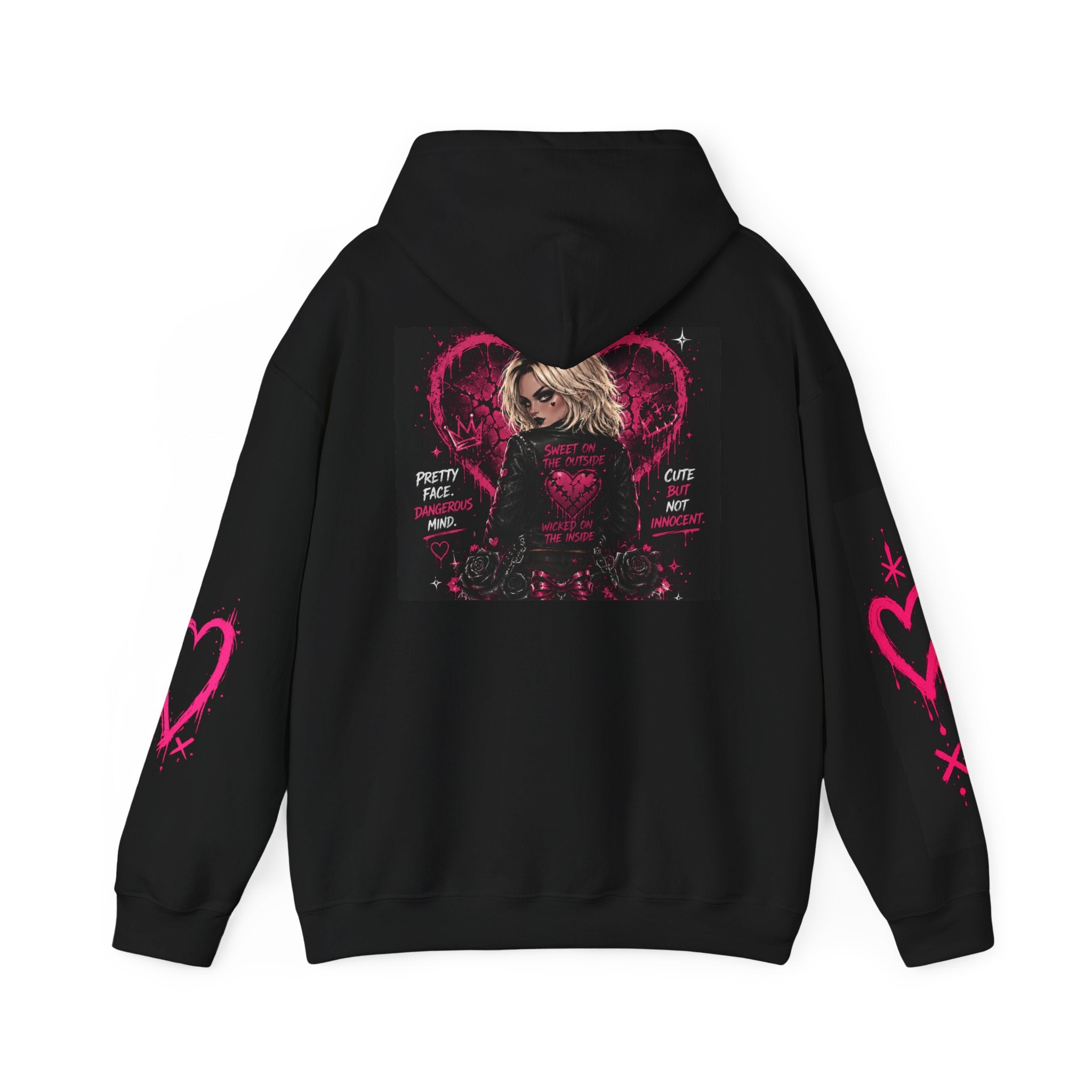 Gothic Pink Heart Hoodie — 'Pretty, Fake, Cute But Evil' Graphic Pullover