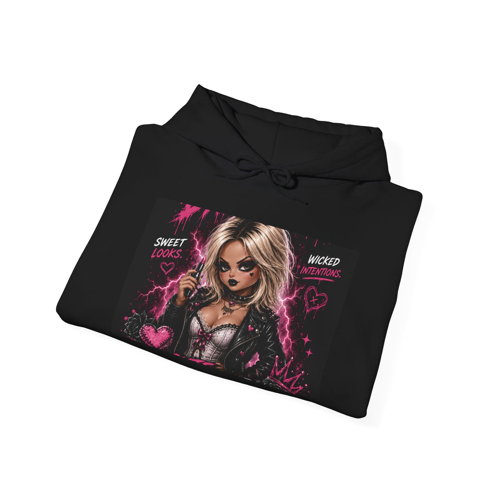 Gothic Pink Heart Hoodie — 'Pretty, Fake, Cute But Evil' Graphic Pullover