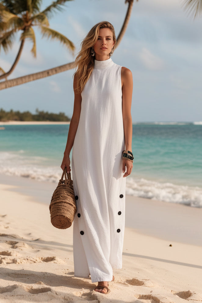 Sleeveless Midi Dress – Side Slits & Loose Fit