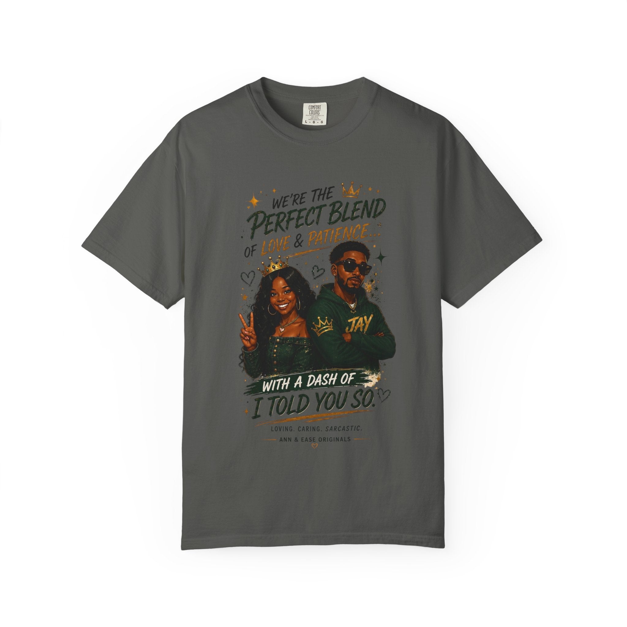 Camiseta para parejas — Camiseta estampada "Mezcla perfecta de amor y paciencia"
