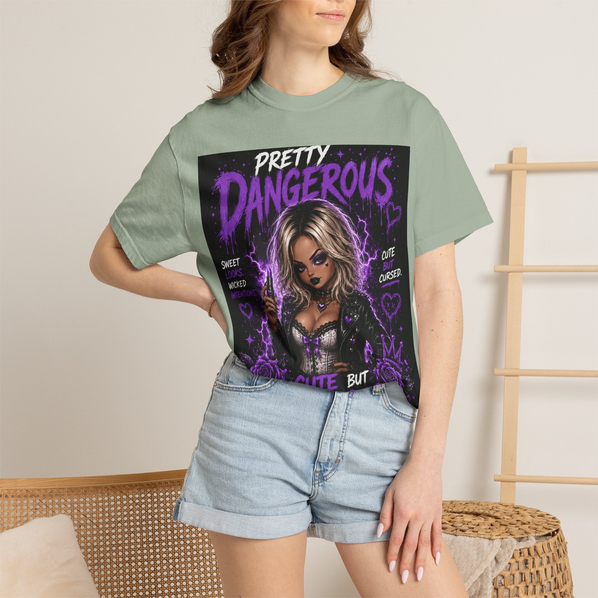 Pretty Dangerous "Cute But Cursed" T-Shirt — Gothic Purple Graphic Tee