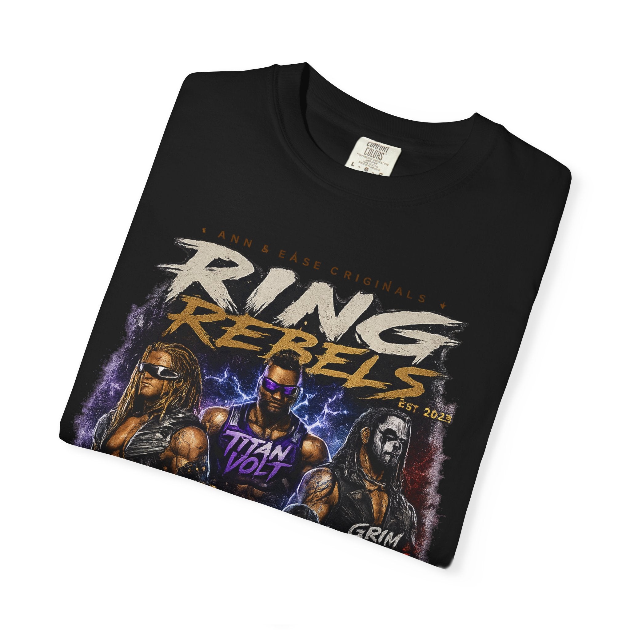 T-Shirt — Ring Rebels Graphic Tee (Rex Riot, Titan Bolt, Grim Havoc, King Vandal, Zero Mercy)
