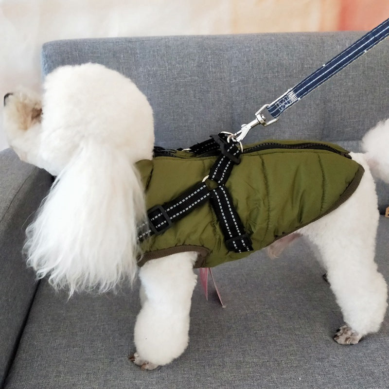 Abrigo impermeable para perro con arnés — 7 colores, tallas XS–4XL