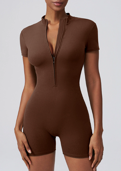 Traje deportivo de una pieza de secado rápido, alta elasticidad, sin línea de vergüenza, cremallera, ropa exterior para correr o hacer yoga
