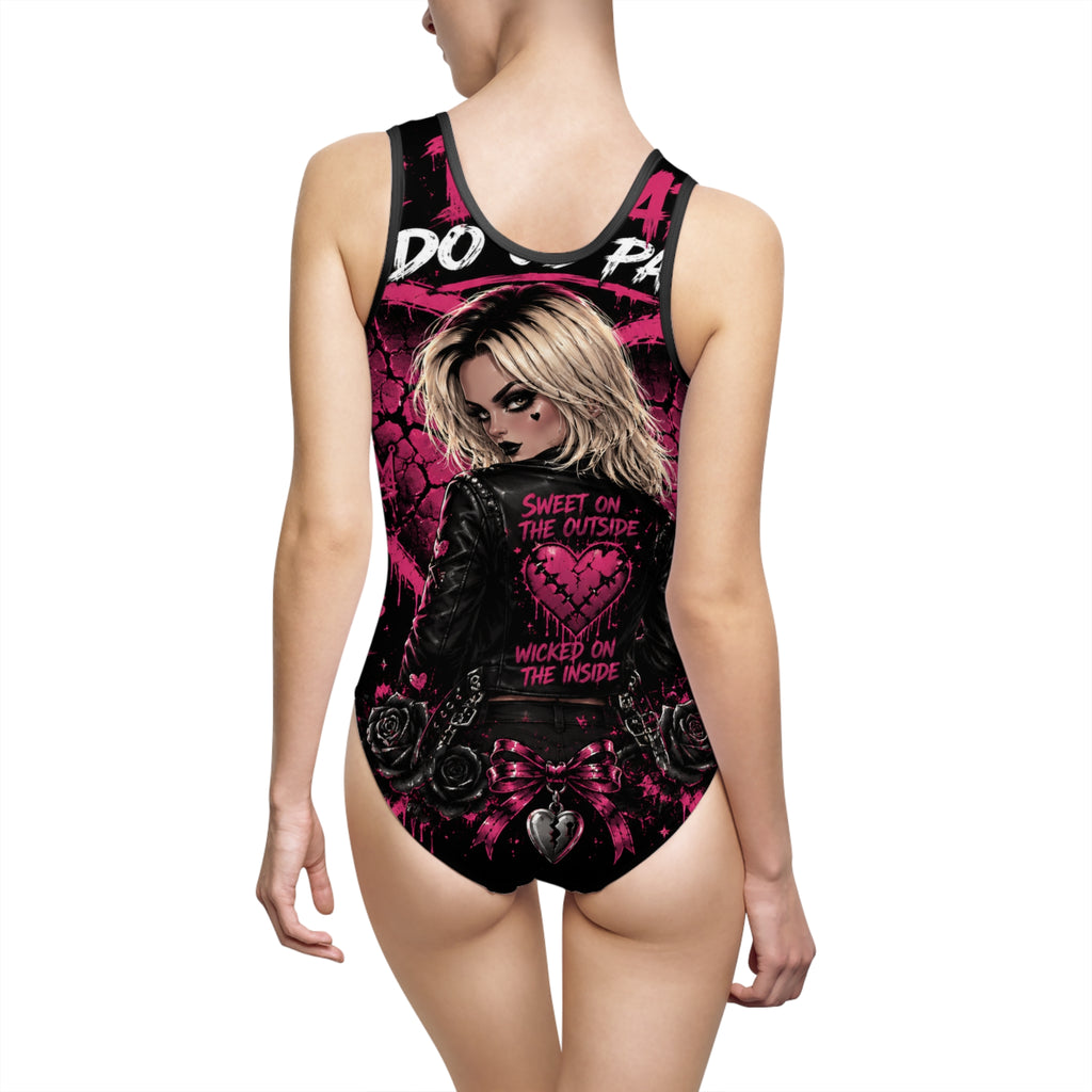 Gothic Pink Punk Women's One-Piece Swimsuit – "Sweet on the Outside, Wicked on the Inside"