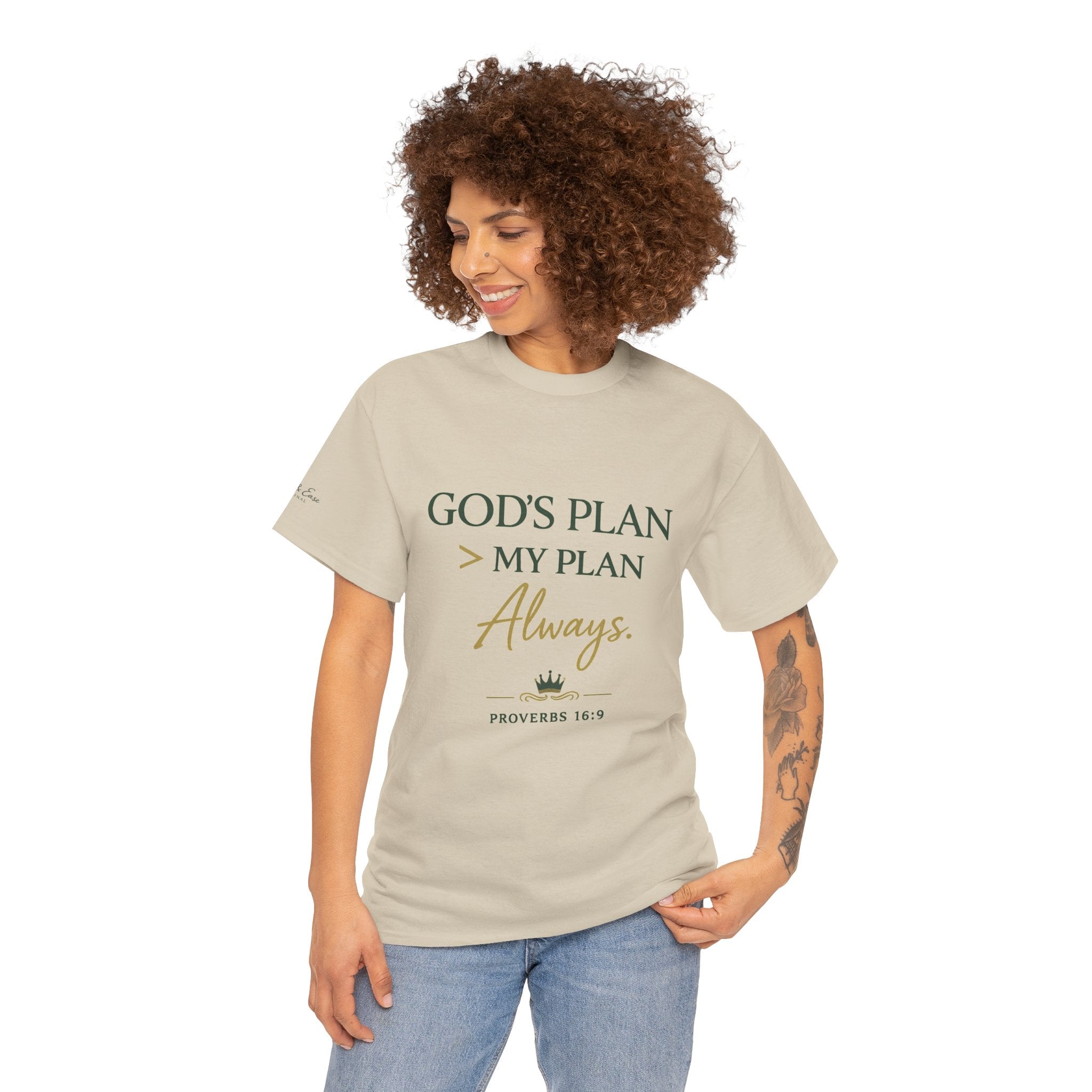 Faith Graphic Tee — “God’s Plan > My Plan Always” Inspirational Christian T-Shirt