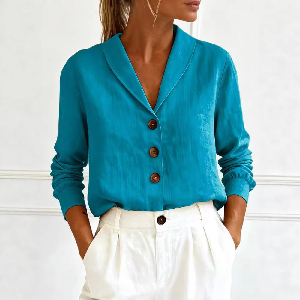 Women's Peter Pan Collar Button-Up Shirt – 6 Colors S–3XL