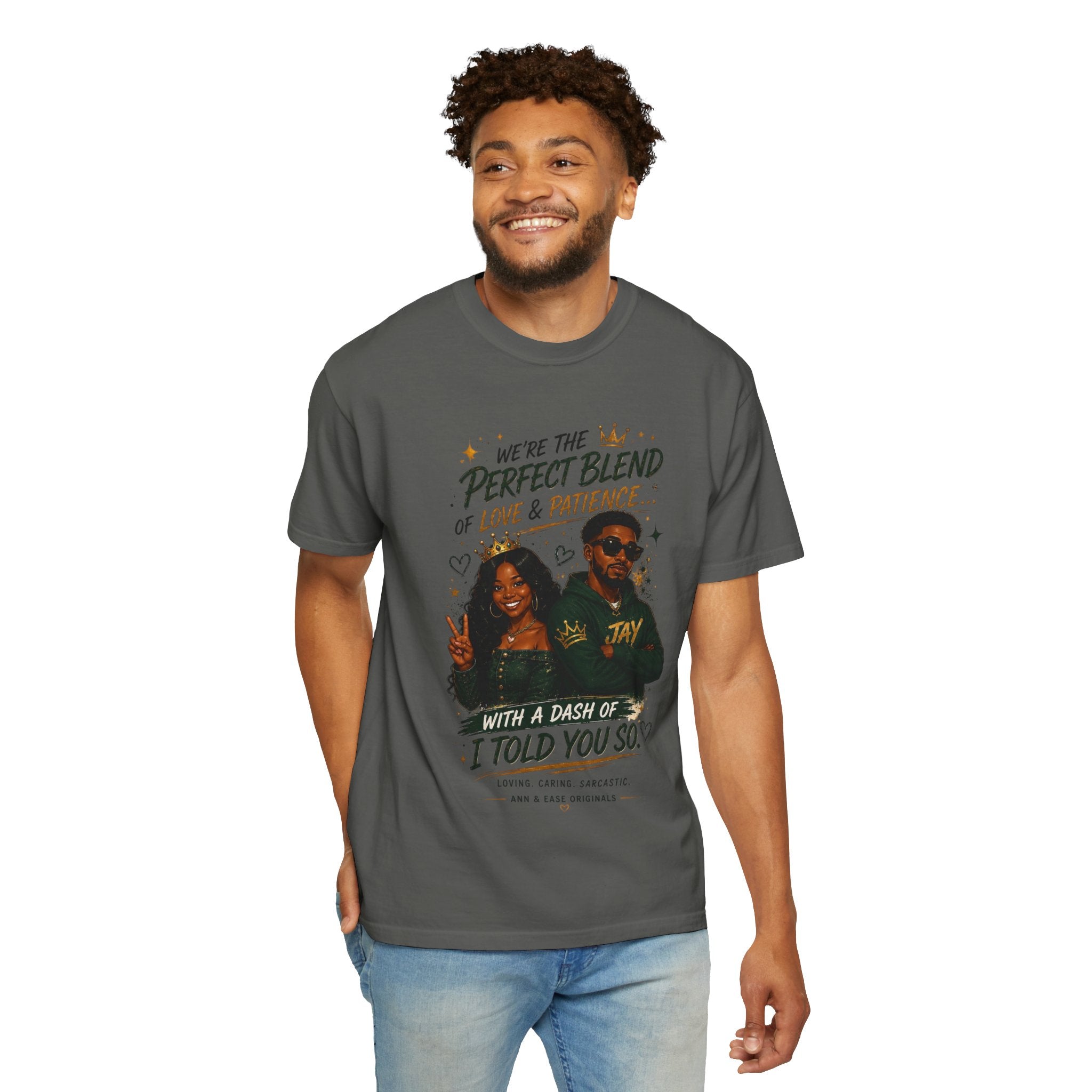 Couples T-Shirt — "Perfect Blend of Love & Patience" Graphic Tee