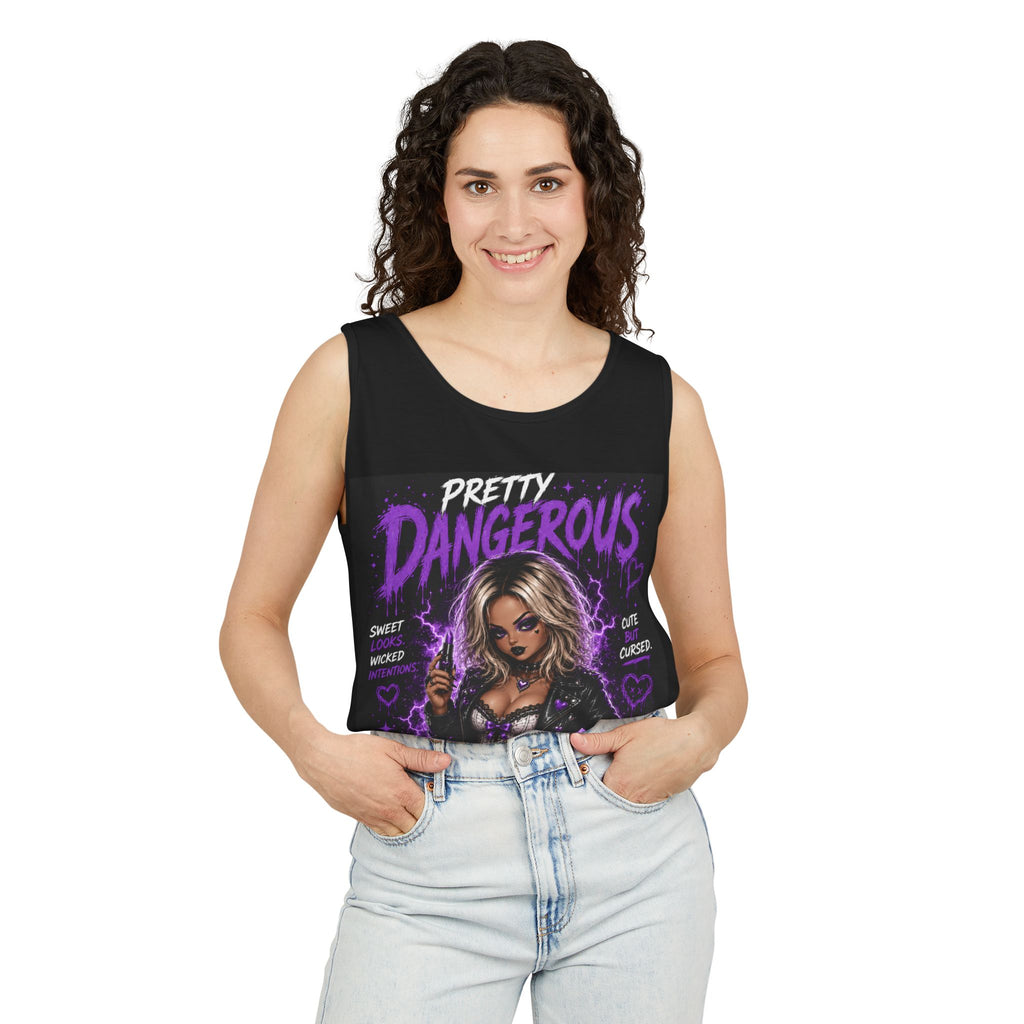 Graphic Tank Top — "Pretty Dangerous / Cute But Cursed" Goth Illustration