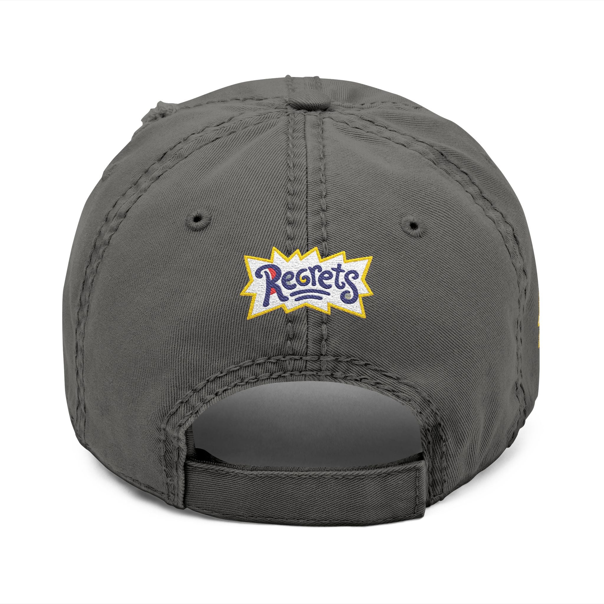Distressed Embroidered 'Regrets' Dad Hat - Vintage Streetwear Cap